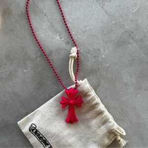Chrome Hearts Tokyo 20th Anniversary Dark Pink Cross Necklace with Dust Bag